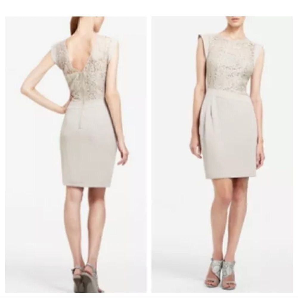 BCBGMAXAZRIA Aimee Dress Taupe Cream Lace Size 4
